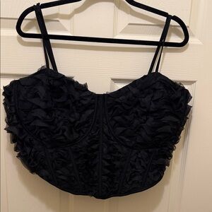 Black Ruffled Spaghetti Strap Crop Top